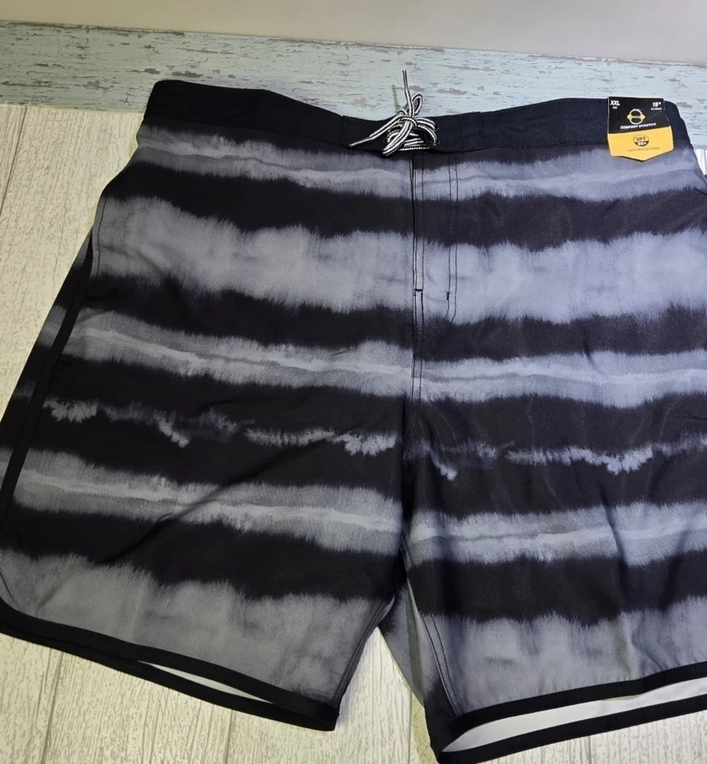 Speedo Mens Swim Trunks Shorts Tie DYE Black Gray XXL Drawstring UV 50+